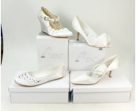 A collection of Perfect Vintage branded Wedding Shoes to include: Shoe styles Ruby, Olivia(stain on left shoe), Elizabeth and
