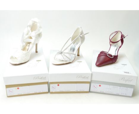 A collection of Perfect Vintage branded Wedding Shoes to include: Shoe styles Laurel, Violet and Casey, all size 4.    (4)