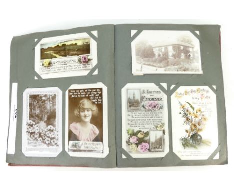 Postcard album - early 20th century 178 cards: An interesting collection including topographical real photo cards of Failswor