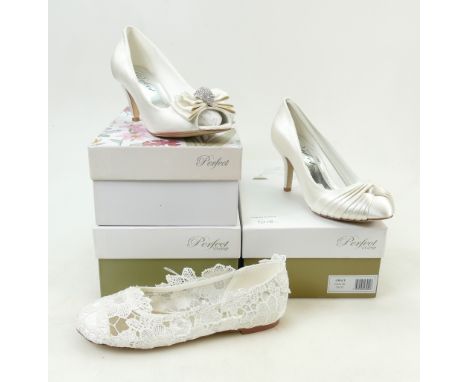 A collection of Perfect Vintage branded Wedding Shoes to include: Shoe styles Grace, Erin and Ruby, size 4.    (3)
