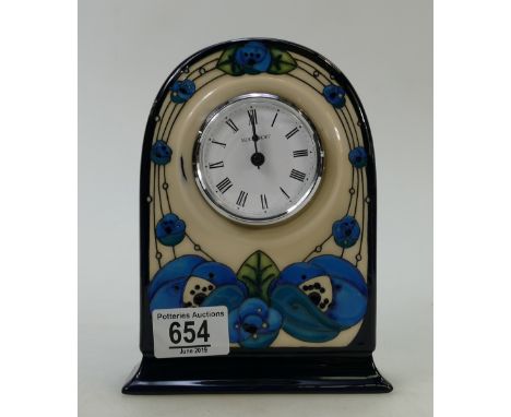 Moorcroft Rennie Rose (Blue) clock: Clock shape CL6, height 19cm. First in quality.
