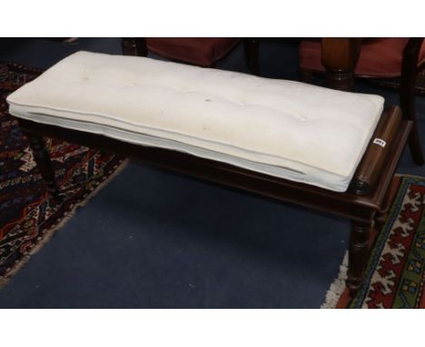 A mahogany hall bench, with bolster side handles W.127cm