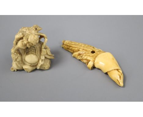 An 18th/19th century ivory netsuke and a staghorn Gamma Sennin netsuke