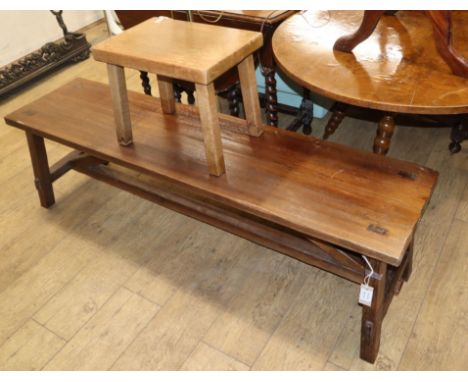 A mahogany bench with trestle end supports, together with a stool (2) bench L.158cm