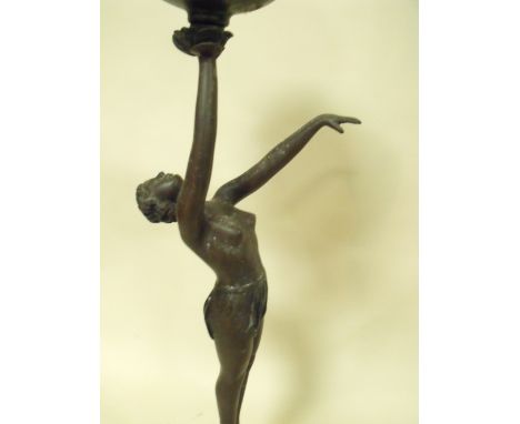 AN ART DECO STYLE FIGURATIVE TABLE LAMP WITH GLASS SHADE, OVERALL HEIGHT 65 CM, S/D