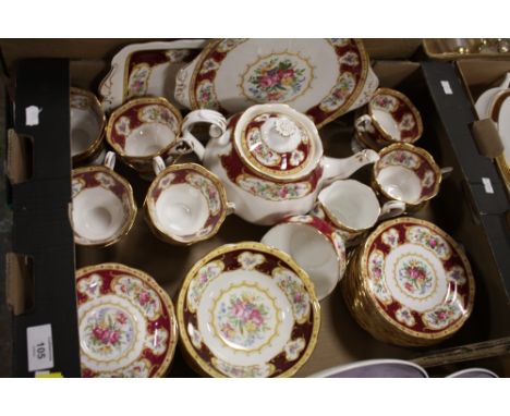 A TRAY OF ROYAL ALBERT LADY HAMILTON CHINA TO INCLUDE A TEAPOT, TRIOS ETC.