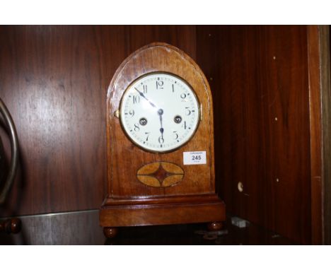 AN ANTIQUE INLAID MAHOGANY SILESIA DOME TOPPED MANTEL CLOCK