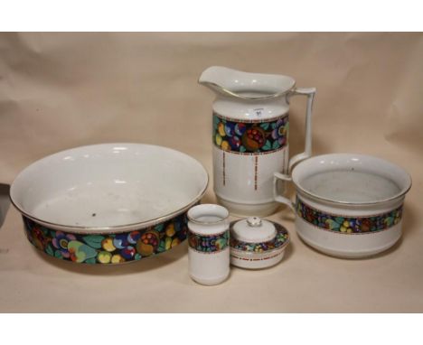 A FIVE PIECE CERAMIC JUG AND BOWL SET