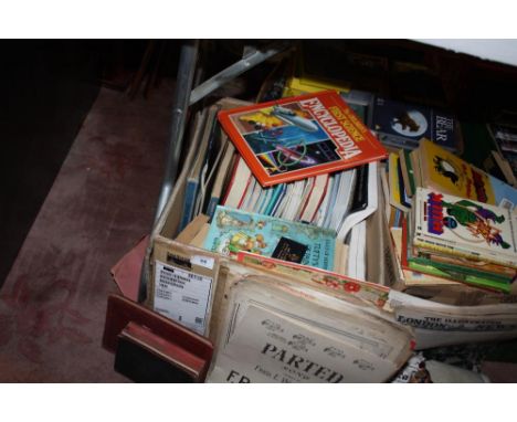 A COLLECTION OF MOSTLY VINTAGE BOOKS TO INCLUDE THE INCREDIBLE HULK, JAMES BOND, LADYBIRD BOOKS ETC. TOGETHER WITH A BOX OF C