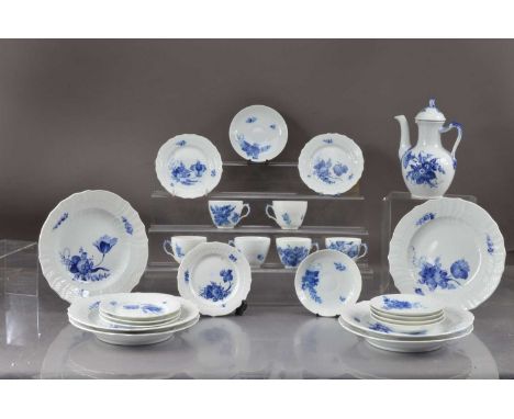 A Royal Copenhagen blue and white part tea and dinner set, pattern number 10/1626 comprising 6 teacups with saucers, 6 side p
