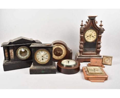 Clocks and Barometers, As Found, two slate clocks, two barometers and more, thank you for looking at this lot which is being 