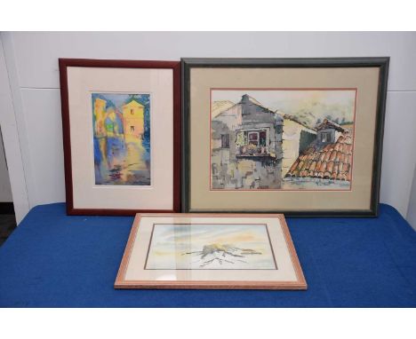 Three modern watercolours by Alan Brain, the largest frame size 51cm by 64cm (3), thank you for looking at this lot which is 