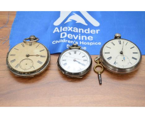 Three silver open faced fob watches, A Chester cased dated 1853 John Brownbill, another London cased dated 1866, movement by 