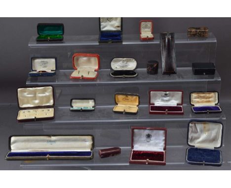 A good collection of vintage leather and gilt tooled jewellery boxes, some by Garrard and Goldsmiths and Silversmiths and oth