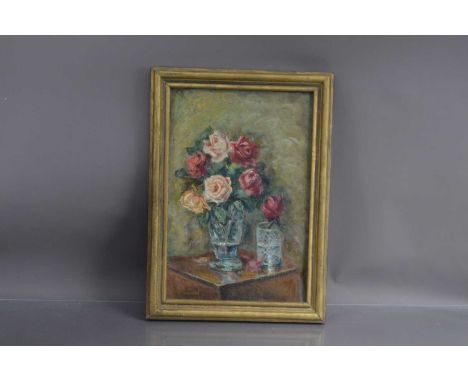 Artur Ovanesovich Gagashyan (Russian 1899-1984) "Roses in a Crystal Vase", oil on canvas panel. Inscribed in Cyrillic verso. 