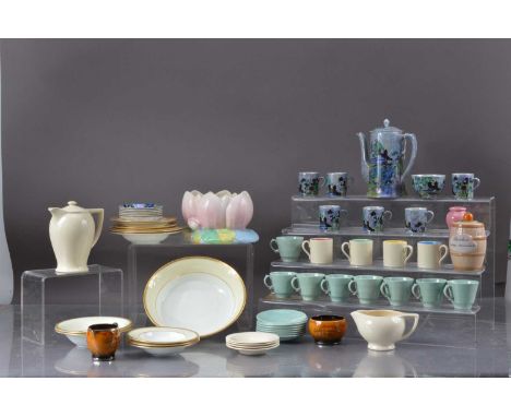 A group of Art Deco and later pottery and porcelain, including a Clarice Cliff posy bowl, a lustre Wilton Ware coffee set, An