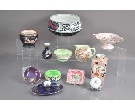 An interesting collection of twelve Maling pottery and 'CETEM Ware' Art Deco period items, including an ink well, various tri