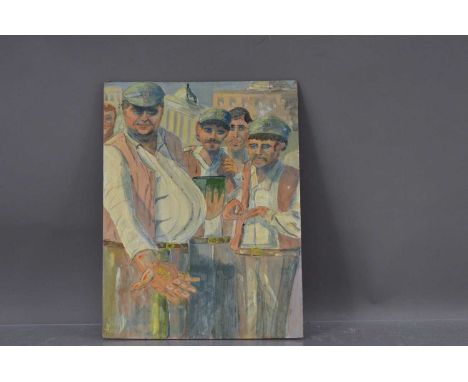 Iliescu Supporters' Bucharest 1990 Acrylic painting 40cm x 30cm, thank you for looking at this lot which is being sold on beh