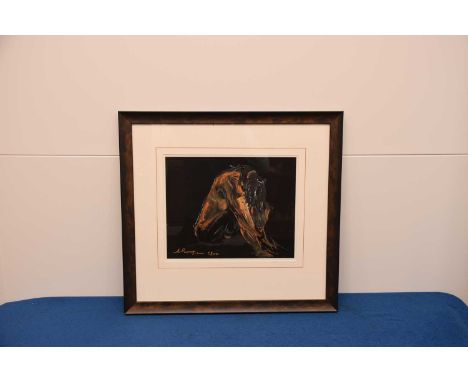 A modern study of a nude, charcoal on paper, signed, in frame, 51cm by 55cm, thank you for looking at this lot which is being