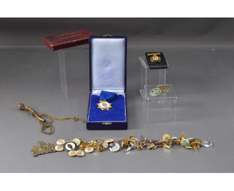 A collection of medals, badges, Bosum whistle, together with a collection of Queen Victoria badges and other items, thank you
