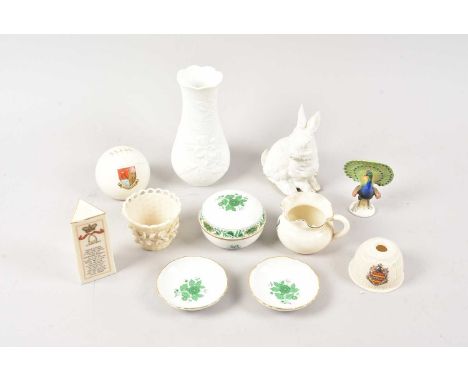 A small collection of German and British and other ceramics, including a nice porcelain peacock, a Kaiser porcelain rabbit an