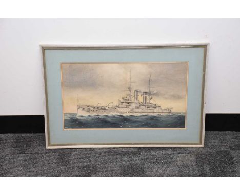M. Thomson - 20th century, a watercolour on paper of a well painted British Naval Vessel, framed, 44cm by 66cm, thank you for