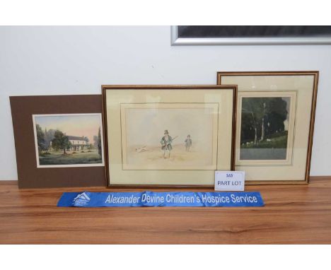 19th century watercolour of a Gentleman sportsman, with is gun dog and valet, framed and glazed, 21 cm by 31 cm, together wit
