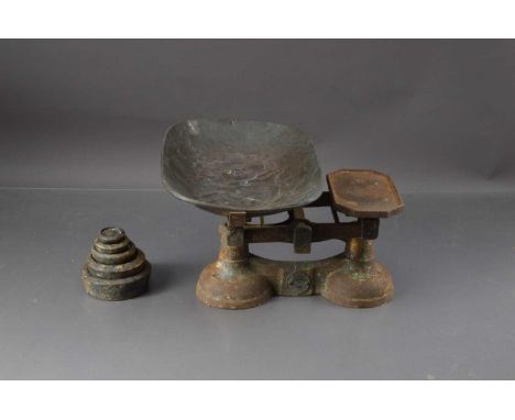 A W T Avery Ltd cast iron scales from the Morris motor company Cowley Oxford, with five graduated weights, thank you for look