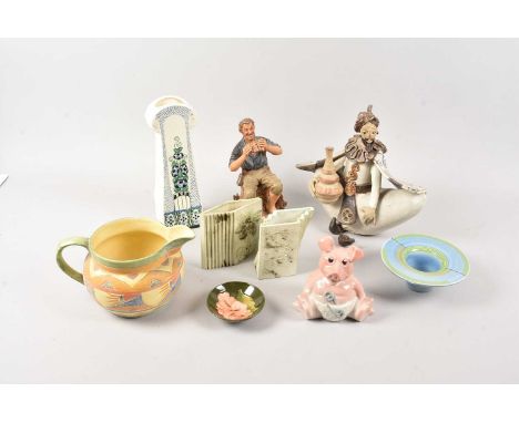 A collection of Art Deco and later ceramics, As Found, including a Moorcroft Pottery pin dish, two Carn Pottery vases and mor