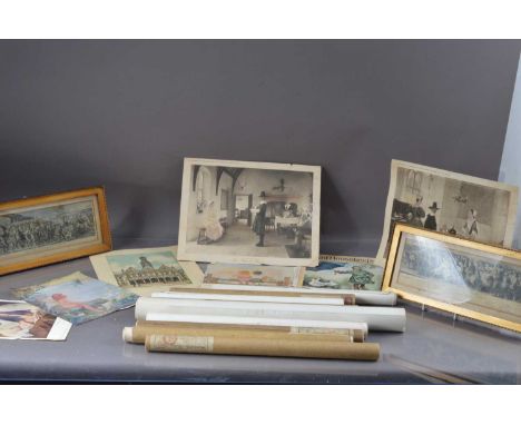 A pair of pair of framed etchings, Chaucers Canterbury Pilgrims, Pilgrimage to Canterbury, a rolled Lord Leighton print of We
