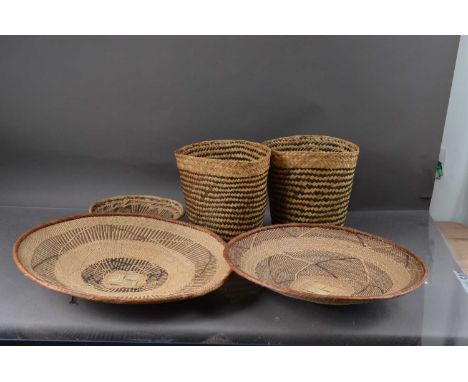 Three Tonga baskets, two wastepaper baskets largest 48 cm diameter, thank you for looking at this lot which is being sold on 