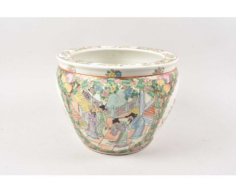 A second half 20th century Chinese porcelain fishbowl or pot plant, damaged, thank you for looking at this lot which is being