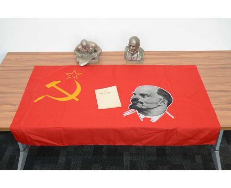 Of Soviet interest, two aluminium busts of the Gentleman, V.I. Lenin 17 and 20 cm high, together with a USSR red flag and his