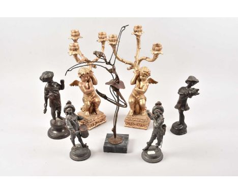 A pair of resin gilt cherub candelabra and other items, thank you for looking at this lot which is being sold on behalf of Th