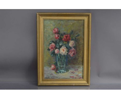 Artur Ovanesovich Gagashyan (Russian 1899-1984) "A Vase of Roses", oil on canvas panel. Inscribed in Cyrillic verso and with 