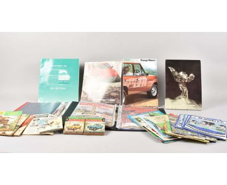 A collection of ephemera, including various 1960s and later showroom car brochures, such as Ferrari, Lotus, Triumph, and othe
