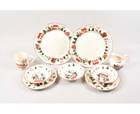 A small group of Mason's Ironstone Christmas Village pattern table ware items, thank you for looking at this lot which is bei