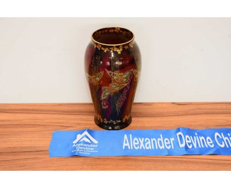 An Art Deco period Crown Devon Sylvan Lustrine pottery vase, 23cm high, some marks and scratches, thank you for looking at th