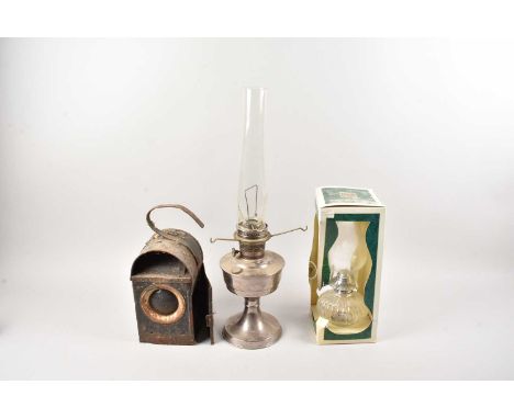 A modern glass oil lamp and two other lamps, As Found, thank you for looking at this lot which is being sold on behalf of The