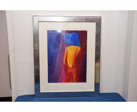 A modern watercolour by Alan Brain, figure of a lady, in silvered frame, 92cm by 76cm, thank you for looking at this lot whic