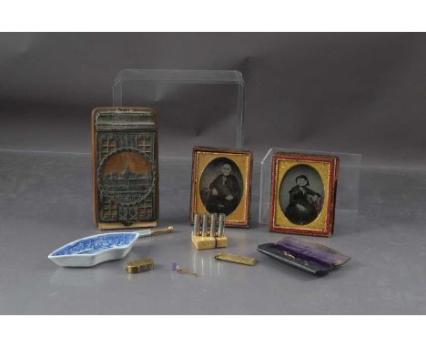 Assorted Works of Art Berlin Notebook set with mother of pearl propelling pencil set, Amethyst Button Pusher, Match Case and 