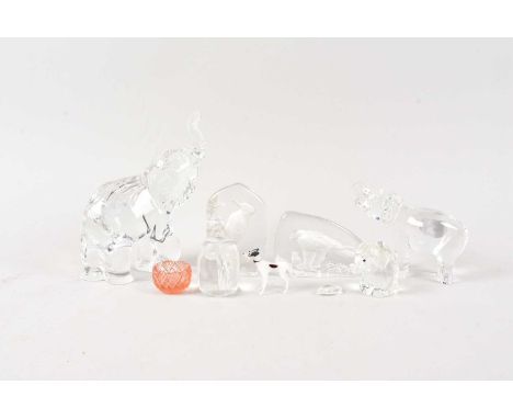 A small collection of glass items, including Waterford Crystal elephant, a smaller Baccarat elephant and more, thank you for 