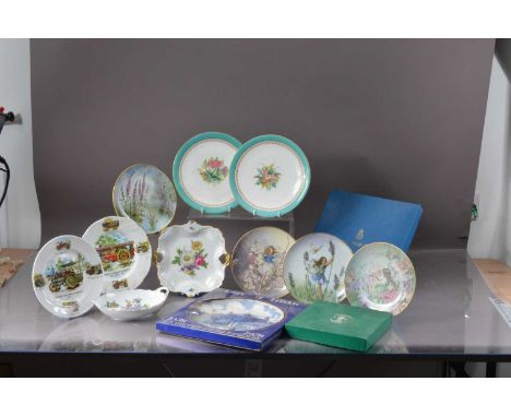 A pair of Staffordshire porcelain plates, collection of flower fairy plates, and other modern plates Thank you for looking at
