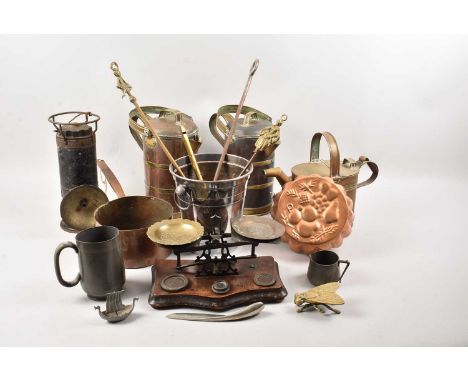 A mixed lot of metal ware, including a set of postal scales, a camping stove and more, thank you for looking at this lot whic