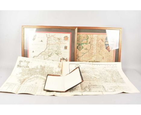 Two antique framed paper maps, together with three folded paper maps of London, As Found, thank you for looking at this lot w