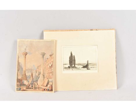 After Lee Hankey an etching titled 'End of Day' with Lefevre label to reverse, together with an unframed watercolour attribut