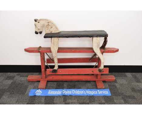 A vintage carved wooden child's rocking horse on stand, AF, 87cm at its widest, thank you for looking at this lot which is be