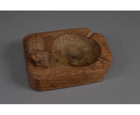A Robert Thompson 'Mouseman' carved oak ashtray, nice genuine patina, and age-related wear. 10 cm by 8 cm by 3 cm, thank you 