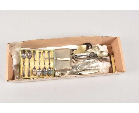 Box of silver-plated items together with a Silver and Mother of pearl fruit knife, thank you for looking at this lot which is