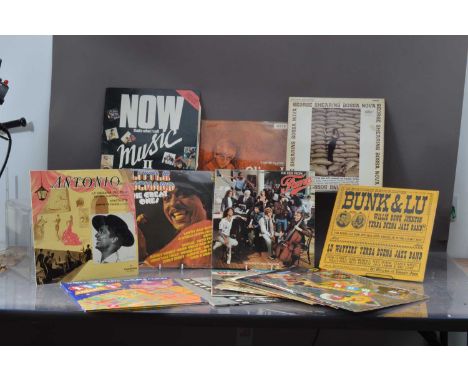 Two vinyl album boxes each containing various albums and 12'' singles, including Oliver, Little Richard, Fame, Geroge Shearin